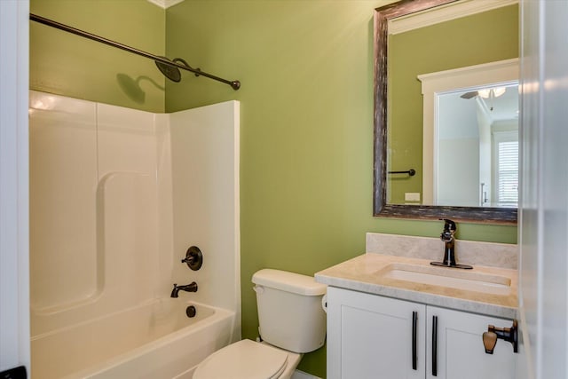 full bathroom with vanity, toilet, and shower / washtub combination