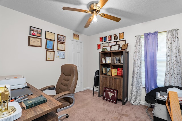 2795 Davis Mill Rd, Hephzibah, GA 30815 - office space with carpet floors, a textured ceiling, a ceiling fan, and baseboards