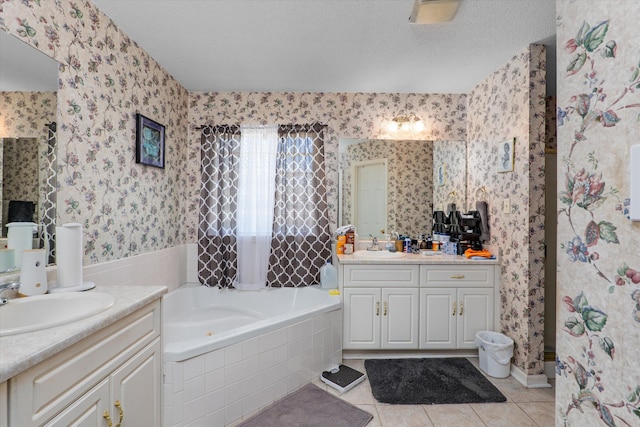2795 Davis Mill Rd, Hephzibah, GA 30815 - full bathroom with a bath, two vanities, a sink, and wallpapered walls