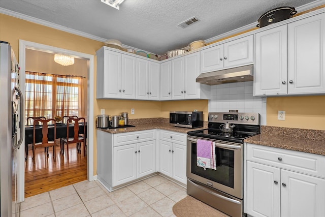2795 Davis Mill Rd, Hephzibah, GA 30815 - kitchen featuring white cabinets, visible vents, appliances with stainless steel finishes, and under cabinet range hood