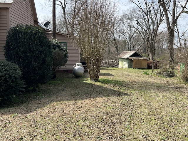 view of yard with a storage unit