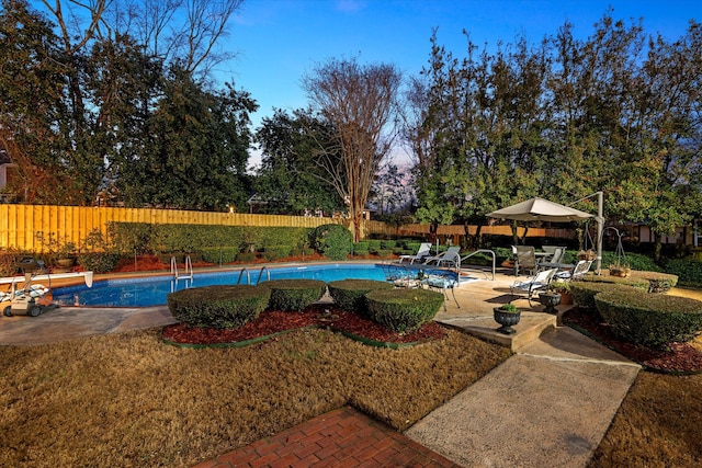 view of pool featuring a diving board and a patio area