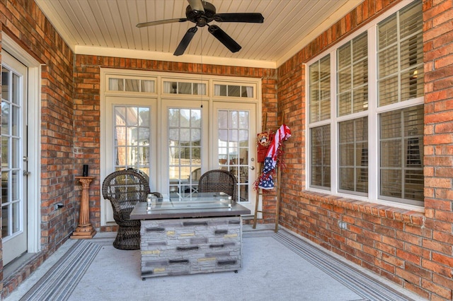 view of patio / terrace with a porch and a ceiling fan