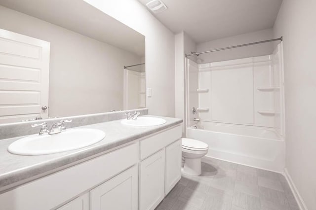 full bathroom featuring vanity, toilet, and shower / bathing tub combination