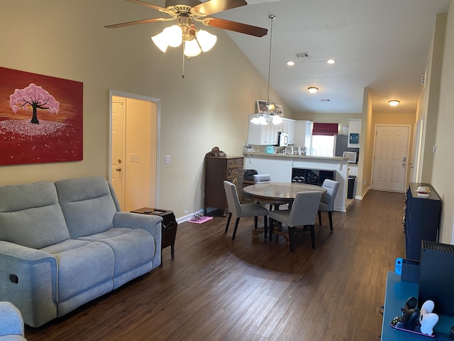 1908 Aspen Green Way, Augusta, GA 30909 - living area with ceiling fan, dark wood finished floors, baseboards, high vaulted ceiling, and recessed lighting