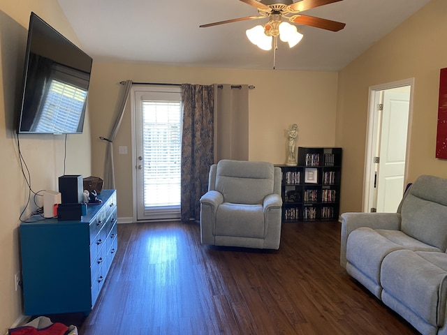 1908 Aspen Green Way, Augusta, GA 30909 - living area featuring lofted ceiling, dark wood-style floors, and ceiling fan
