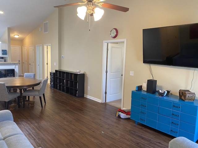 1908 Aspen Green Way, Augusta, GA 30909 - living room with high vaulted ceiling, ceiling fan, wood finished floors, and baseboards