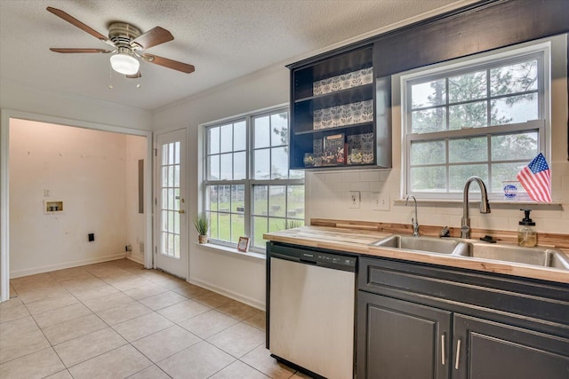 kitchen with decorative backsplash, sink, stainless steel dishwasher, and plenty of natural light