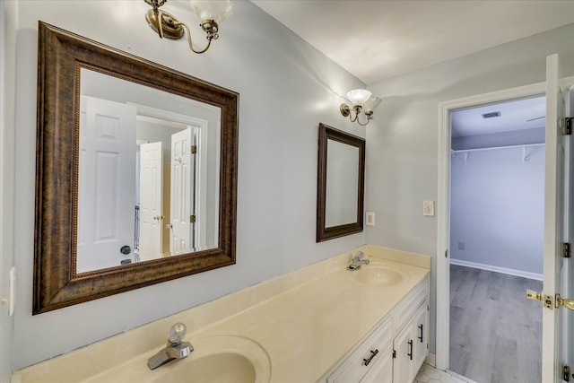 bathroom with vanity and hardwood / wood-style floors