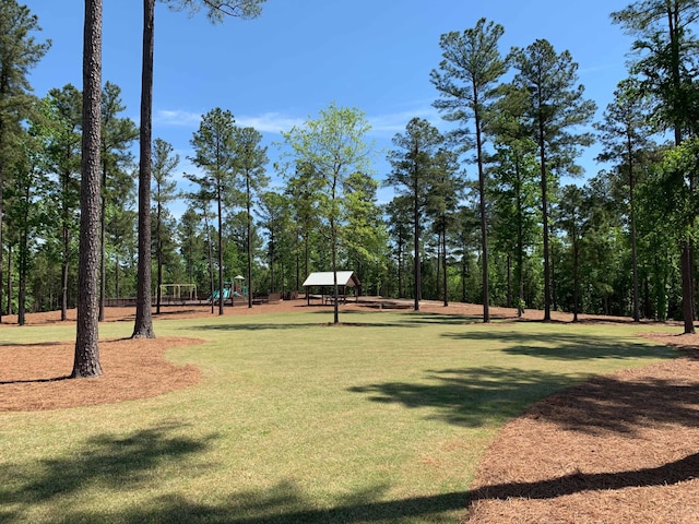 view of home's community featuring playground community and a lawn