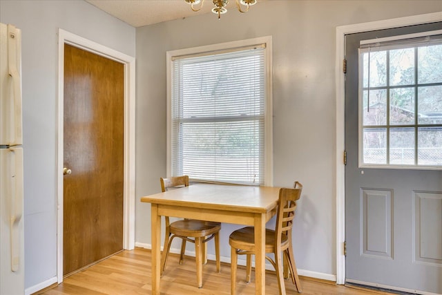 dining area with light wood finished floors, baseboards, and a wealth of natural light