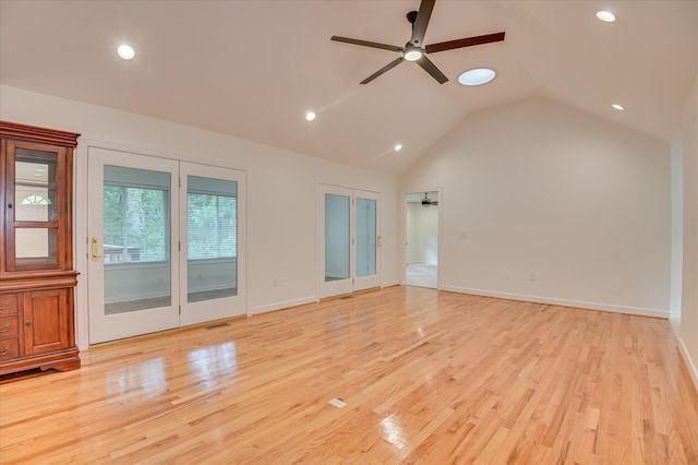 301 Misty Cv, Mccormick, SC 29835 - unfurnished living room with ceiling fan, recessed lighting, vaulted ceiling, and light wood finished floors