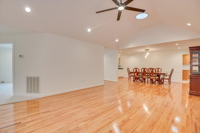 301 Misty Cv, Mccormick, SC 29835 - living area featuring ceiling fan, light wood finished floors, recessed lighting, and lofted ceiling