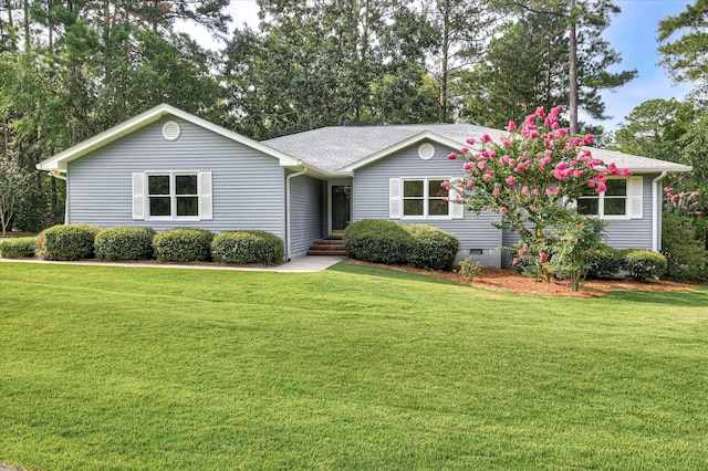 301 Misty Cv, Mccormick, SC 29835 - view of front of property with a front yard, roof with shingles, and crawl space