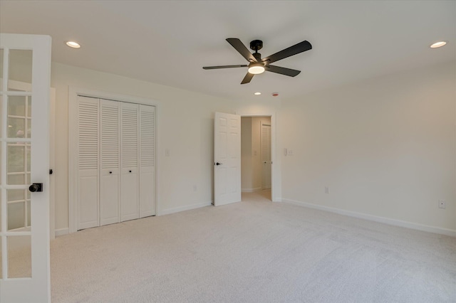 301 Misty Cv, Mccormick, SC 29835 - unfurnished bedroom with light carpet, recessed lighting, and ceiling fan