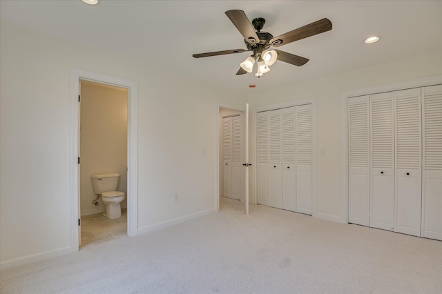 301 Misty Cv, Mccormick, SC 29835 - unfurnished bedroom with two closets, carpet floors, recessed lighting, ensuite bathroom, and a ceiling fan