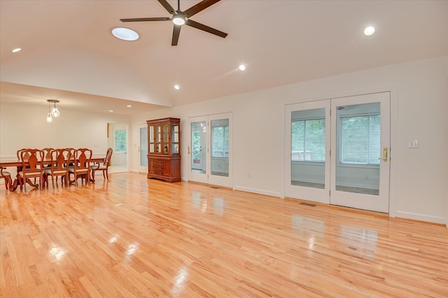 301 Misty Cv, Mccormick, SC 29835 - living room with recessed lighting, a ceiling fan, light wood-style floors, and lofted ceiling