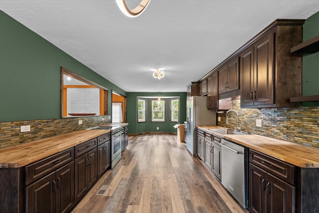 221 Creek View Cir, Martinez, GA 30907 - kitchen featuring wood counters, appliances with stainless steel finishes, and dark brown cabinetry