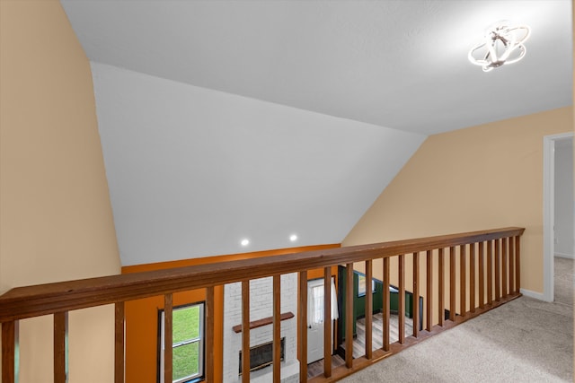 221 Creek View Cir, Martinez, GA 30907 - corridor featuring carpet flooring, vaulted ceiling, and recessed lighting