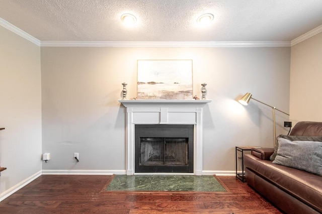 203 Longstreet Xing, North Augusta, SC 29860 - living room with wood finished floors, crown molding, a fireplace, and a textured ceiling