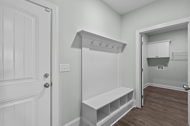 mudroom with dark hardwood / wood-style flooring