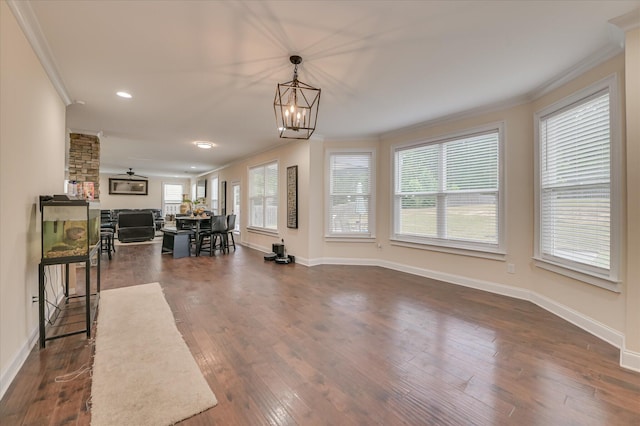 825 Burch Creek Dr, Grovetown, GA 30813 - living area with ornamental molding, dark wood-style flooring, recessed lighting, and a chandelier