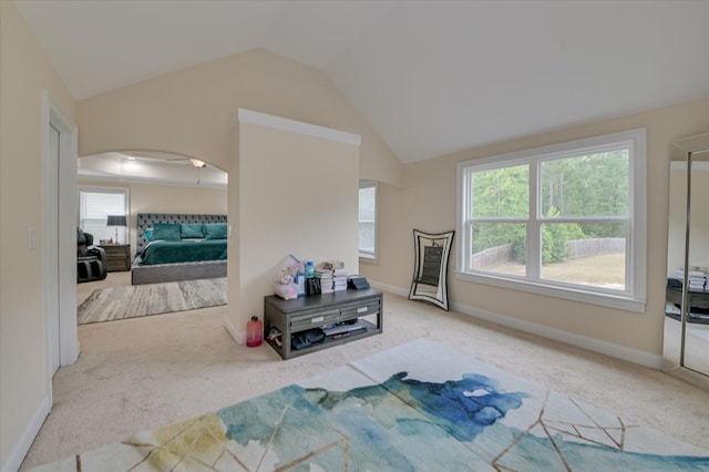 825 Burch Creek Dr, Grovetown, GA 30813 - living area featuring carpet, vaulted ceiling, and arched walkways