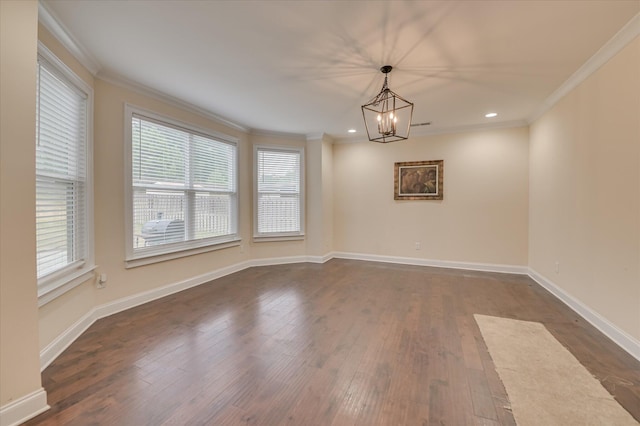 825 Burch Creek Dr, Grovetown, GA 30813 - unfurnished room with crown molding, dark wood finished floors, a chandelier, and recessed lighting
