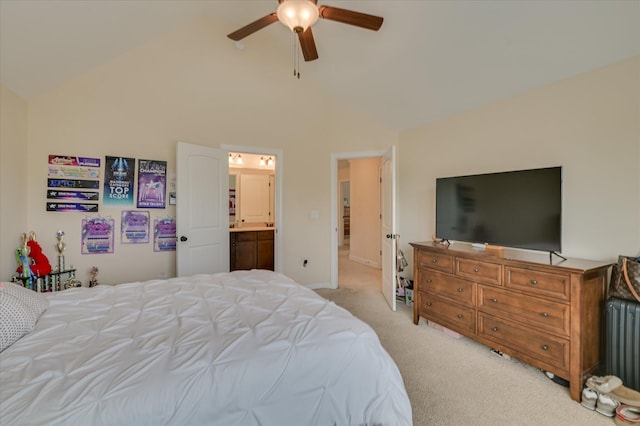 825 Burch Creek Dr, Grovetown, GA 30813 - bedroom featuring radiator heating unit, carpet floors, high vaulted ceiling, ceiling fan, and ensuite bath