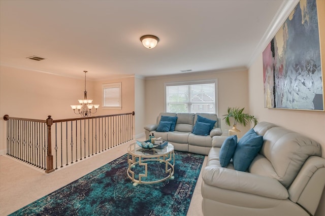 825 Burch Creek Dr, Grovetown, GA 30813 - carpeted living room featuring a chandelier and ornamental molding