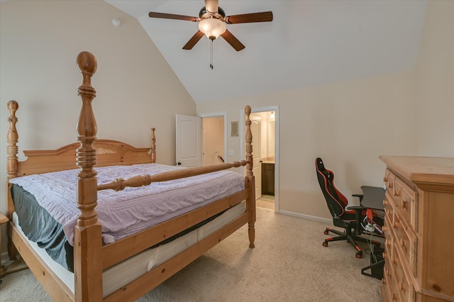 825 Burch Creek Dr, Grovetown, GA 30813 - bedroom with lofted ceiling, light carpet, ceiling fan, and ensuite bath