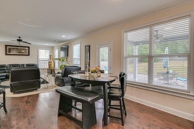 825 Burch Creek Dr, Grovetown, GA 30813 - dining room with ornamental molding, dark wood-style flooring, a ceiling fan, and recessed lighting