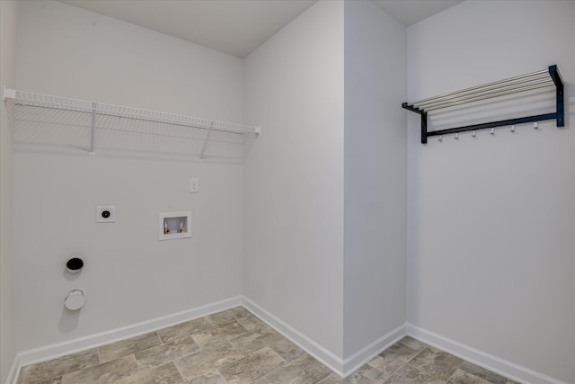 830 Otto Run, North Augusta, SC 29860 - laundry area featuring baseboards, electric dryer hookup, hookup for a washing machine, and light stone finish flooring