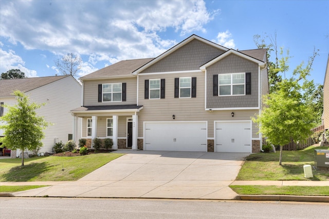 830 Otto Run, North Augusta, SC 29860 - craftsman inspired home featuring driveway, an attached garage, stone siding, a front yard, and a porch