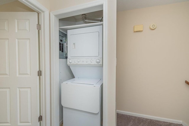 2119 Turtle Ct, Augusta, GA 30907 - laundry area with stacked washing machine and dryer and carpet flooring