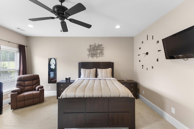 112 Bridge Crest Ct, Aiken, SC 29803 - bedroom featuring light colored carpet, baseboards, recessed lighting, and ceiling fan