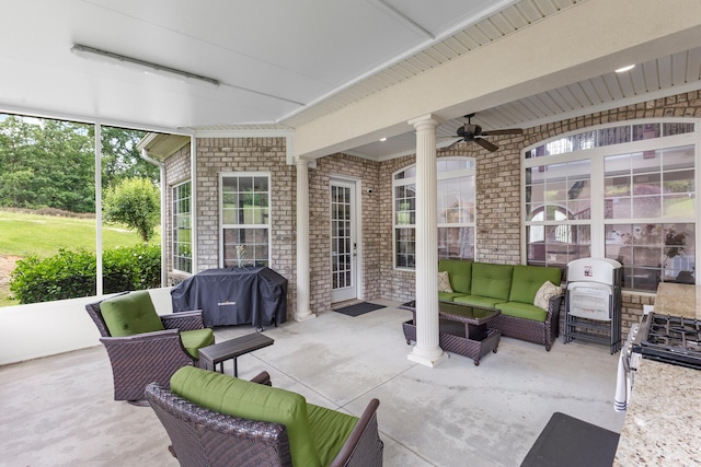 112 Bridge Crest Ct, Aiken, SC 29803 - view of patio / terrace with an outdoor living space, ceiling fan, and grilling area