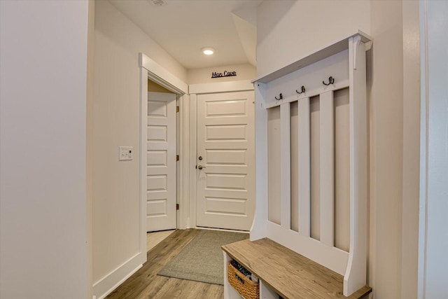 mudroom featuring hardwood / wood-style floors