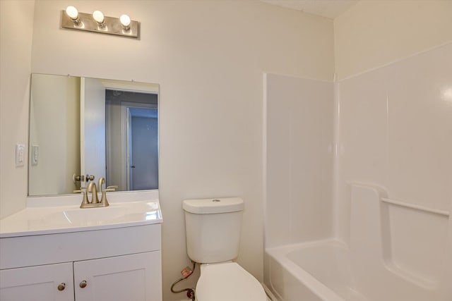 full bathroom featuring toilet, shower / tub combination, and vanity