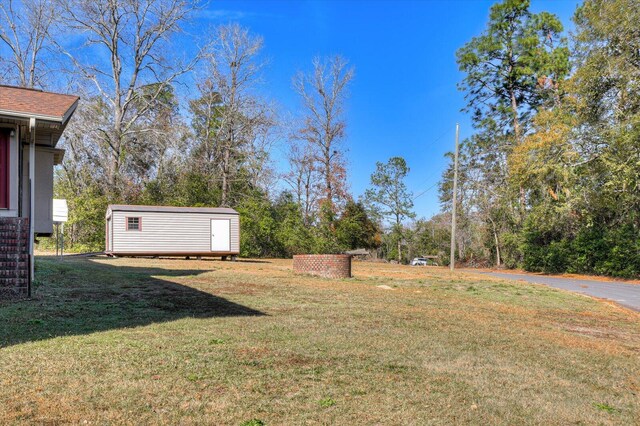 view of yard featuring a shed