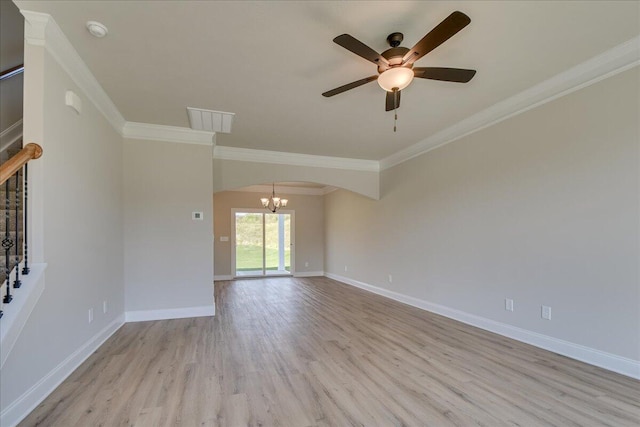 4062 Cottingham Way, Augusta, GA 30909 - unfurnished room with a chandelier, crown molding, light wood-style floors, a ceiling fan, and a smoke detector
