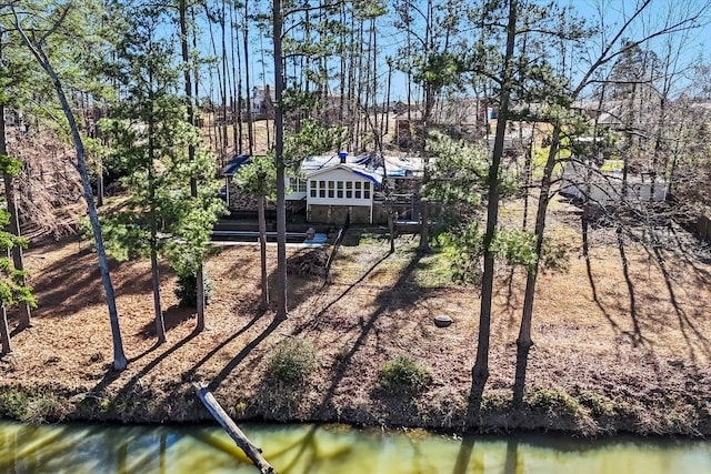 aerial view with a water view