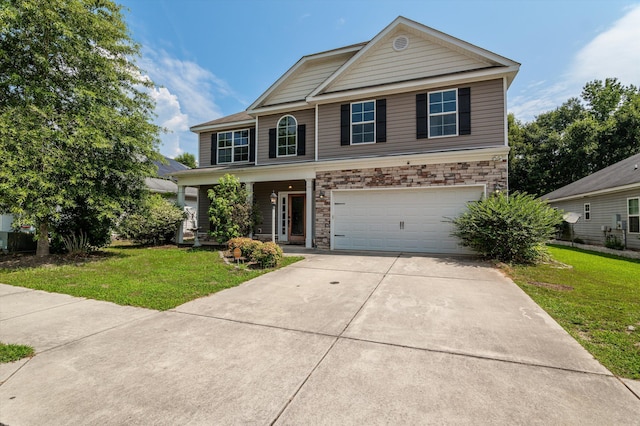 436 Sebastian Dr, Grovetown, GA 30813 - view of front facade featuring driveway, a garage, covered porch, and a front lawn