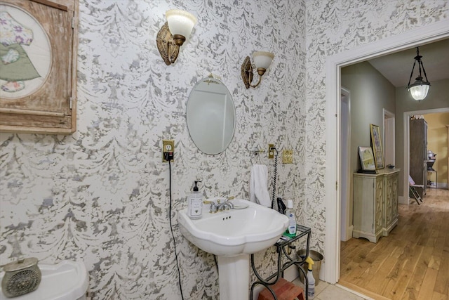 bathroom featuring wood-type flooring