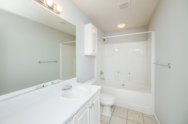 full bathroom featuring tile patterned flooring, vanity,  shower combination, and toilet