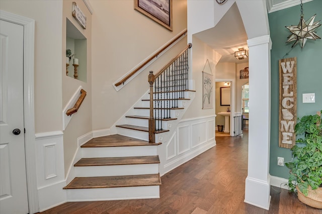 714 Neville St, Grovetown, GA 30813 - staircase featuring wood finished floors and ornate columns