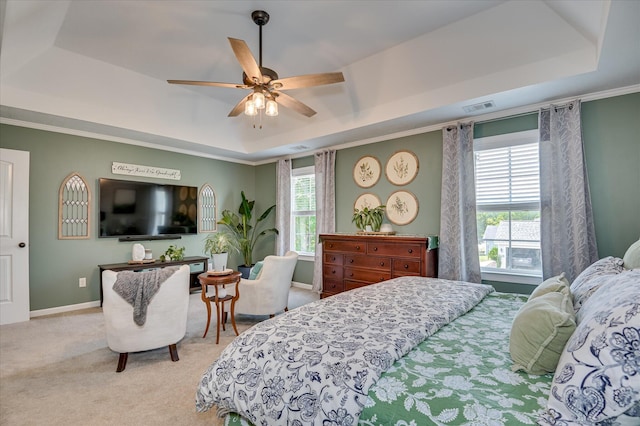 714 Neville St, Grovetown, GA 30813 - carpeted bedroom with a tray ceiling, ornamental molding, and ceiling fan