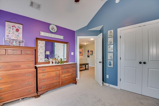 714 Neville St, Grovetown, GA 30813 - bedroom with lofted ceiling, light colored carpet, a closet, and a ceiling fan