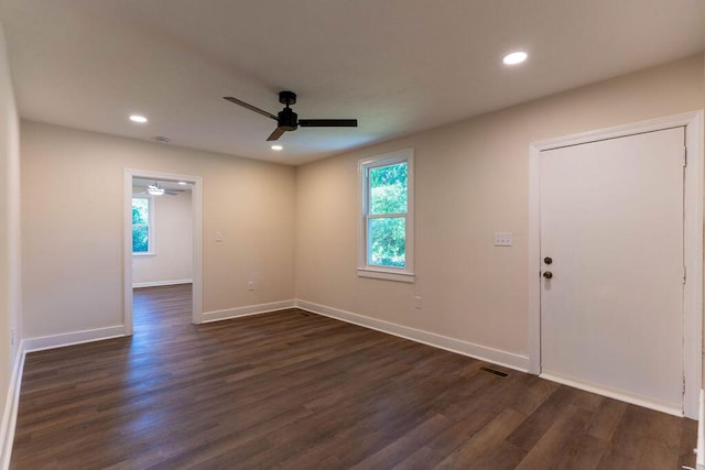 2011 Kennedy Dr, Augusta, GA 30904 - empty room featuring ceiling fan, healthy amount of natural light, dark wood finished floors, and recessed lighting