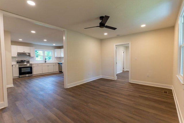 2011 Kennedy Dr, Augusta, GA 30904 - unfurnished living room featuring dark wood finished floors, a ceiling fan, and recessed lighting